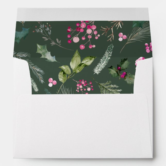 Bright Pink Green Botanical Christmas 5x7 White Envelope (Back (Bottom))
