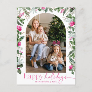 Bright Pink Greenery Foliage Arch 1 Photo Holiday Postcard