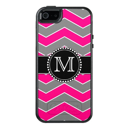 Bright Pink Grey, Black Chevron, Monogrammed Otterbox Iphone 5/5s/se C