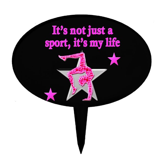BRIGHT PINK GYMNASTICS IS MY LIFE DESIGN CAKE TOPPER (Front)