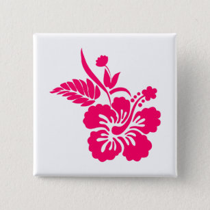 Bright Pink Hawaiian Flowers Pinback Button