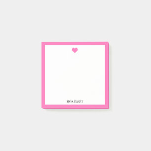 Bright Pink Heart and Border on White w/ Name Post-it Notes