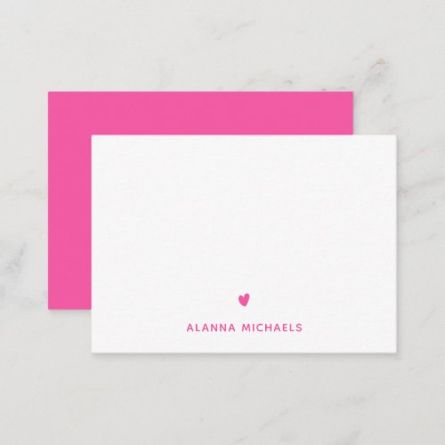 Bright Pink Heart and Name Note Card