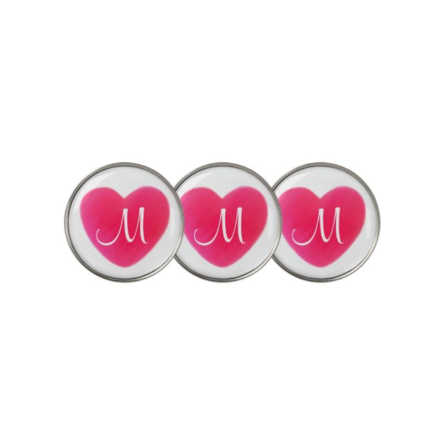 Bright Pink Heart Monogram Golf Ball Marker (3 Up)
