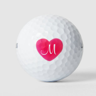 Bright Pink Heart Monogram Golf Balls