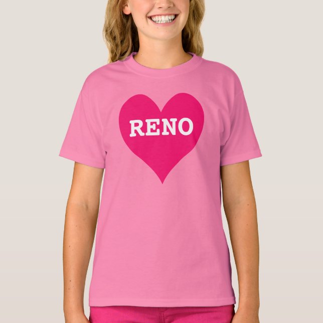 Bright Pink Heart Reno T-Shirt (Front)