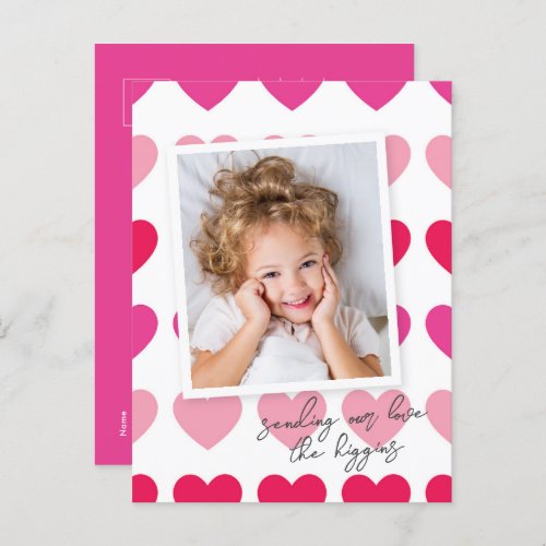Bright Pink Hearts Budget Photo Valentines Day Postcard