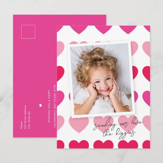 Bright Pink Hearts Budget Photo Valentine's Day Postcard (Front/Back)