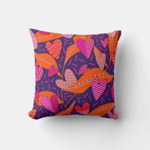 Bright Pink Hearts Pattern  Throw Pillow