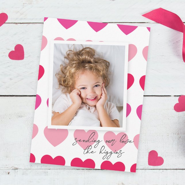 Bright Pink Hearts Photo Valentine's Day Note Card (Creator Uploaded)