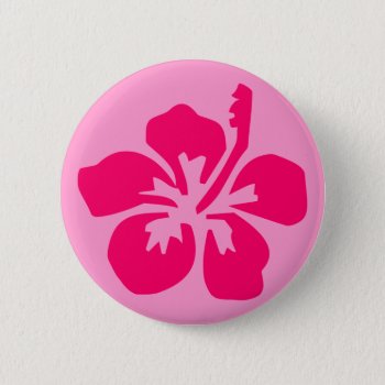Bright Pink Hibiscus Button by pinkgifts4you at Zazzle