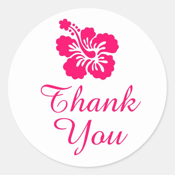 Bright Pink Hibiscus Thank You Classic Round Sticker 8512