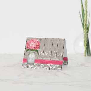 Bright Pink Hydrangea Monogram Mason Jar Thank You