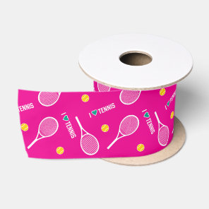 Bright pink I love tennis,  customizable Satin Ribbon