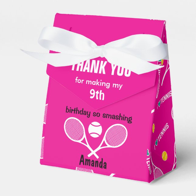 Bright pink I love tennis Favor Boxes (Front Side)