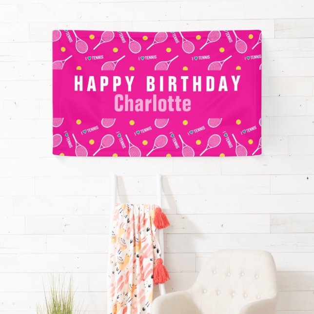 Bright pink I love tennis pattern Banner (Insitu)