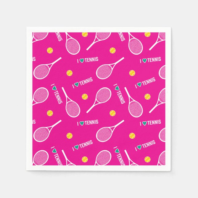 Bright pink I love tennis pattern Napkins (Front)
