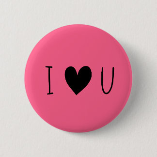 Bright Pink "i love you" black heart Button
