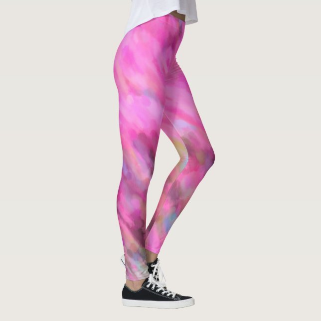 Bright Pink Impressionist Art Leggings (Right)