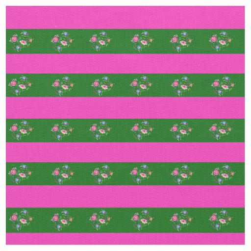 Bright pink, Island green, folk flower stripe Fabric
