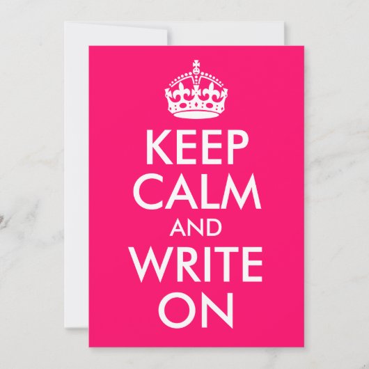 Bright Pink Keep Calm and Write On (Front)