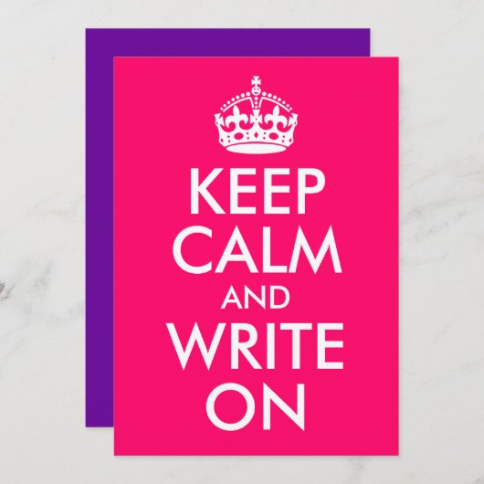 Bright Pink Keep Calm and Write On (Front/Back)