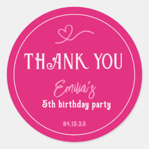 Bright Pink Kids Birthday Party Thank You Classic Round Sticker