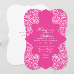 Bright Pink Lace Elegant Wedding Invitation