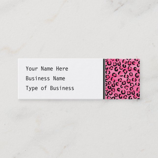 Bright Pink Leopard Print Pattern. Mini Business Card (Front)