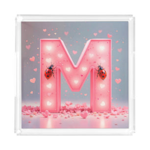 Bright Pink Letter M Design Acrylic Tray