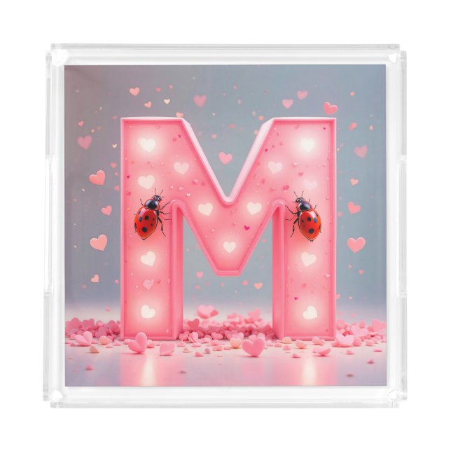 Bright Pink Letter M Design Acrylic Tray (Front)