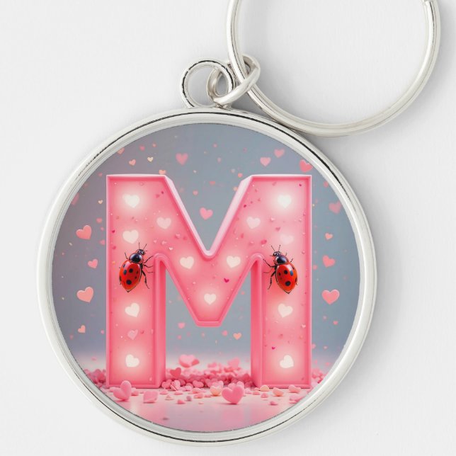 Bright Pink Letter M Design Keychain (Front)
