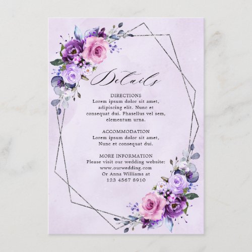 Bright Pink Lilac Purple Shades Flowers Wedding  Enclosure Card