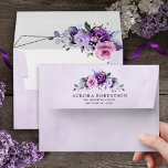 Bright Pink Lilac Purple Shades Flowers Wedding  Envelope<br><div class="desc">Modern floral midsummer wedding envelope features a bouquet of watercolor roses peonies in shades of bright purple plum,   rose,  pink ,  sage with lush green botanical leaves and eucalyptus with shiny black geometric frame.</div>