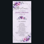 Bright Pink Lilac Purple Shades Flowers Wedding  Program<br><div class="desc">Modern floral midsummer wedding program features a bouquet of watercolor roses peonies in shades of bright purple plum,   rose,  pink ,  sage with lush green botanical leaves and eucalyptus with shiny black geometric frame.</div>