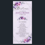 Bright Pink Lilac Purple Shades Flowers Wedding  Program<br><div class="desc">Modern floral midsummer wedding program features a bouquet of watercolor roses peonies in shades of bright purple plum,   rose,  pink ,  sage with lush green botanical leaves and eucalyptus with shiny black geometric frame.</div>