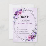  Bright Pink Lilac Purple Shades Flowers Wedding  RSVP Card