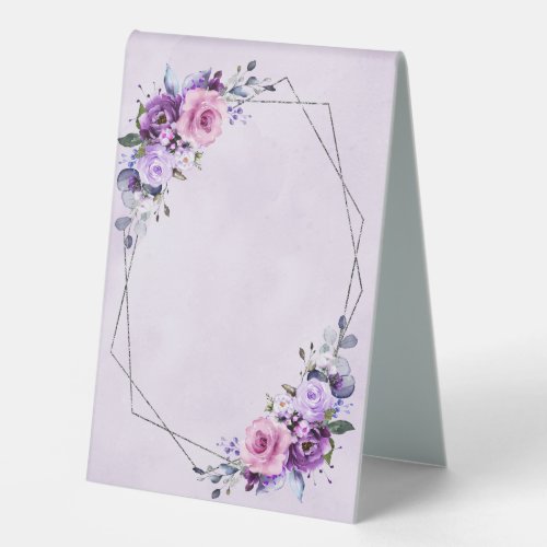 Bright Pink Lilac Purple Shades Watercolor Flowers Table Tent Sign