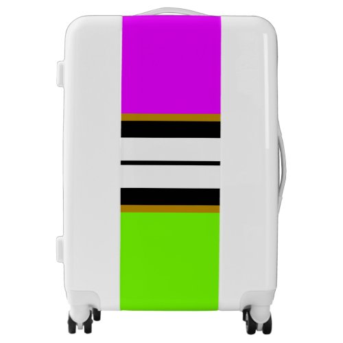 Bright Pink Lime Green Black White Racing Stripes Luggage