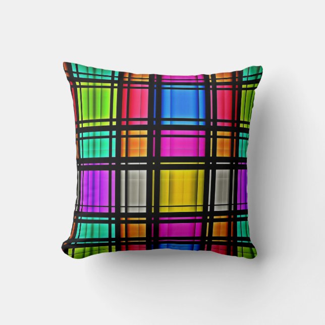 Bright Pink Lime Neon Abstract Plaid Pattern Throw Pillow (Front)