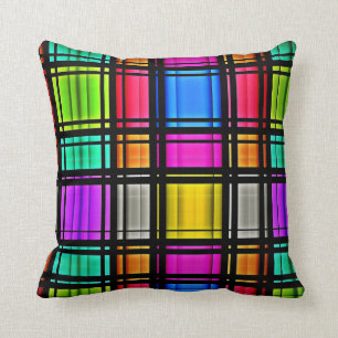 Bright Pink Lime Neon Abstract Plaid Pattern Throw Pillow