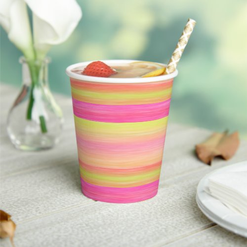Bright Pink Lime Yellow Watercolor Stripes Pattern Paper Cups