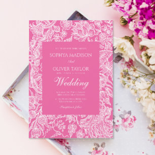 Bright Pink Line Art Wildflower Invitation