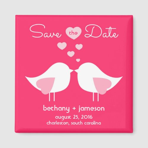 Bright Pink Love Birds Save the Date Magnet