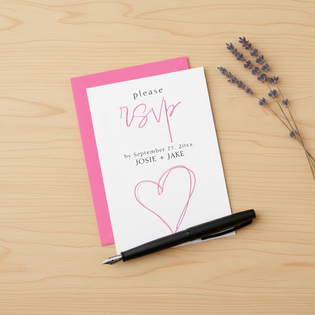 Bright Pink love heart rsvp enclosure Card (Bright Pink love heart rsvp enclosure.)