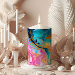 Bright Pink Marble Pillar Candle