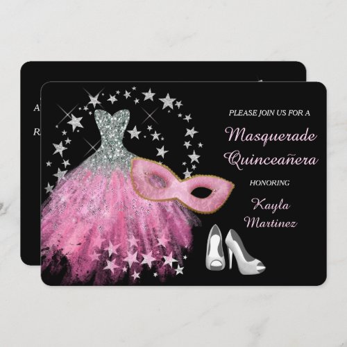 Bright Pink Masquerade Quinceanera Invitation