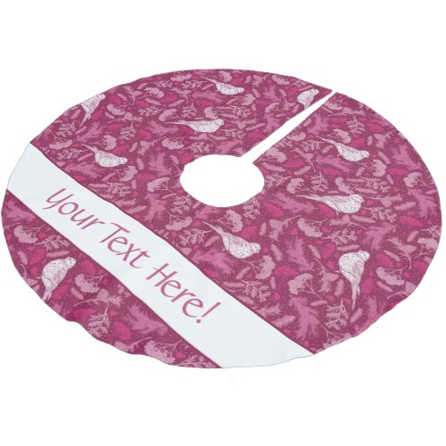 Bright Pink Mauve Winter White Bird Floral Pattern Brushed Polyester Tree Skirt