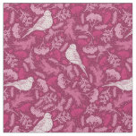 Bright Pink Mauve Winter White Bird Floral Pattern Fabric