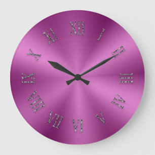 Bright Pink Metallic Clock with Roman Numbers